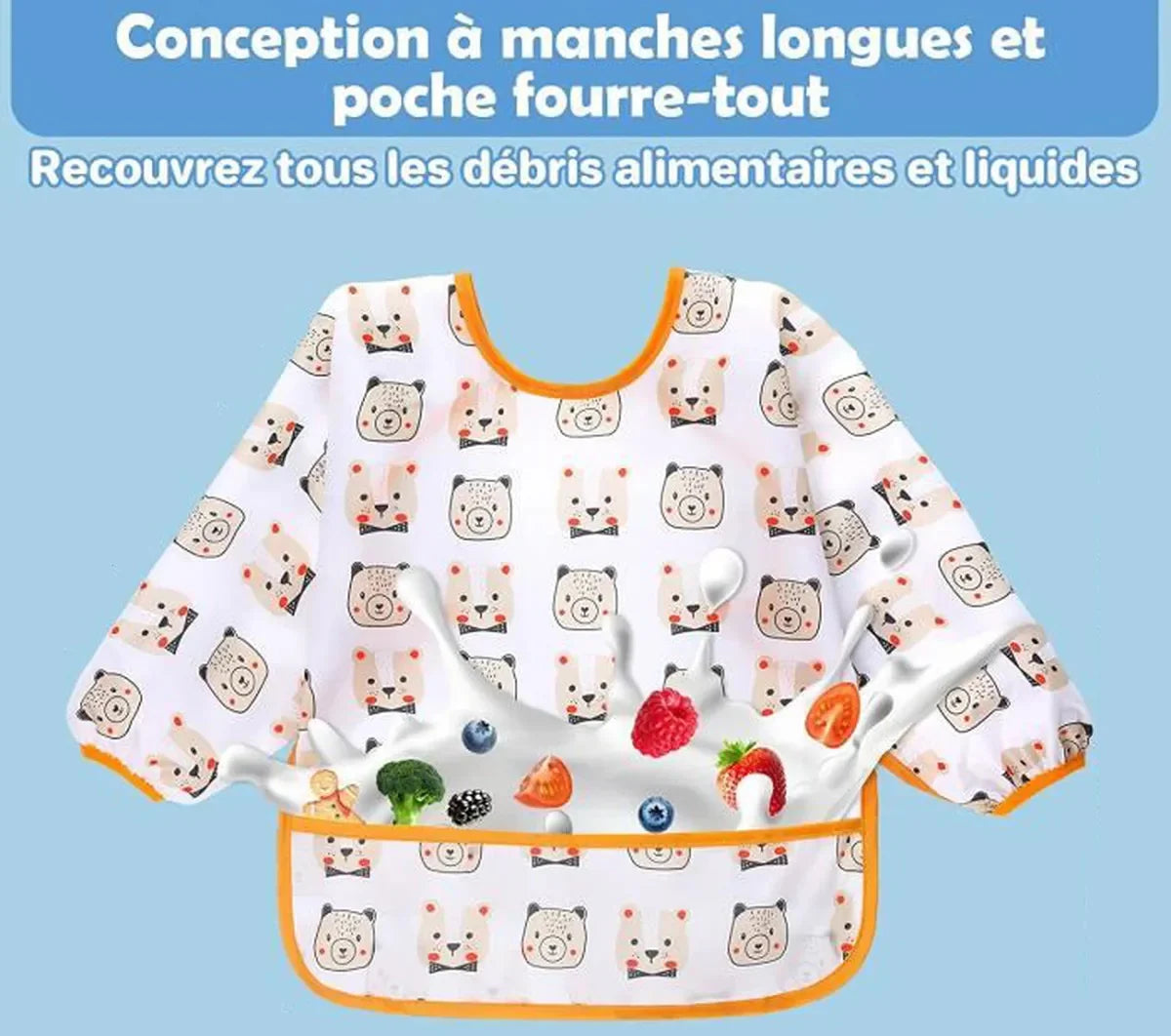 WATERPROOF LONG SLEEVE BABY BIB WITH ADORABLE PATTERNS | KIDPROOF™