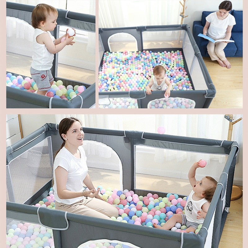 FOLDABLE BABY PLAYPEN WITH REMOVABLE MAT | HAPPYPARK™