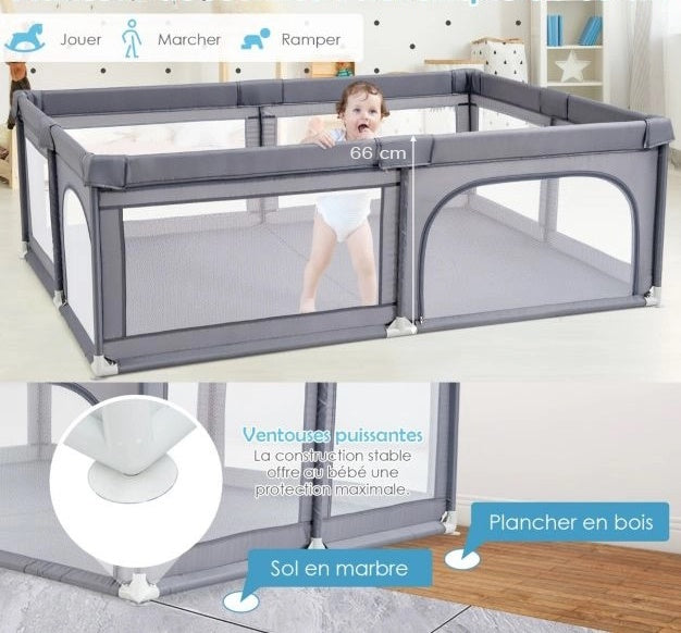 FOLDABLE BABY PLAYPEN WITH REMOVABLE MAT | HAPPYPARK™