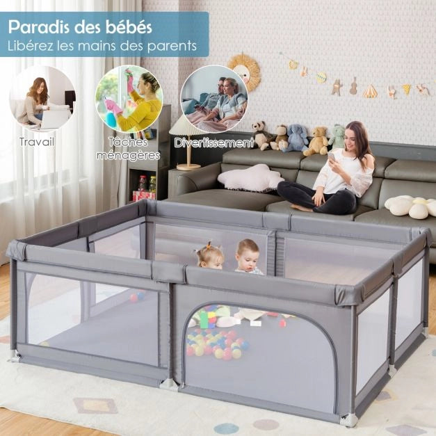 FOLDABLE BABY PLAYPEN WITH REMOVABLE MAT | HAPPYPARK™