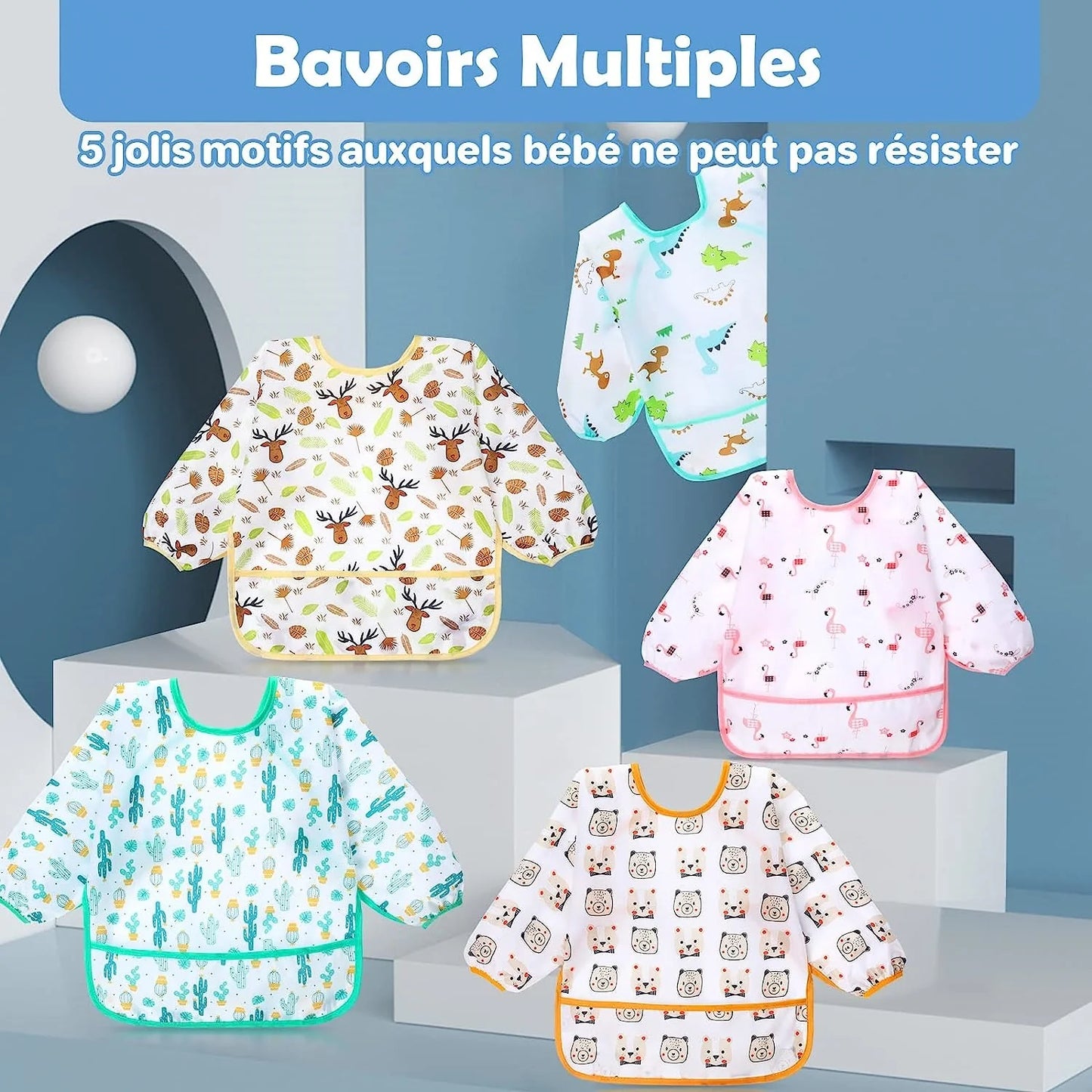 Waterproof Long Sleeve Baby Bib with Adorable Patterns for Children