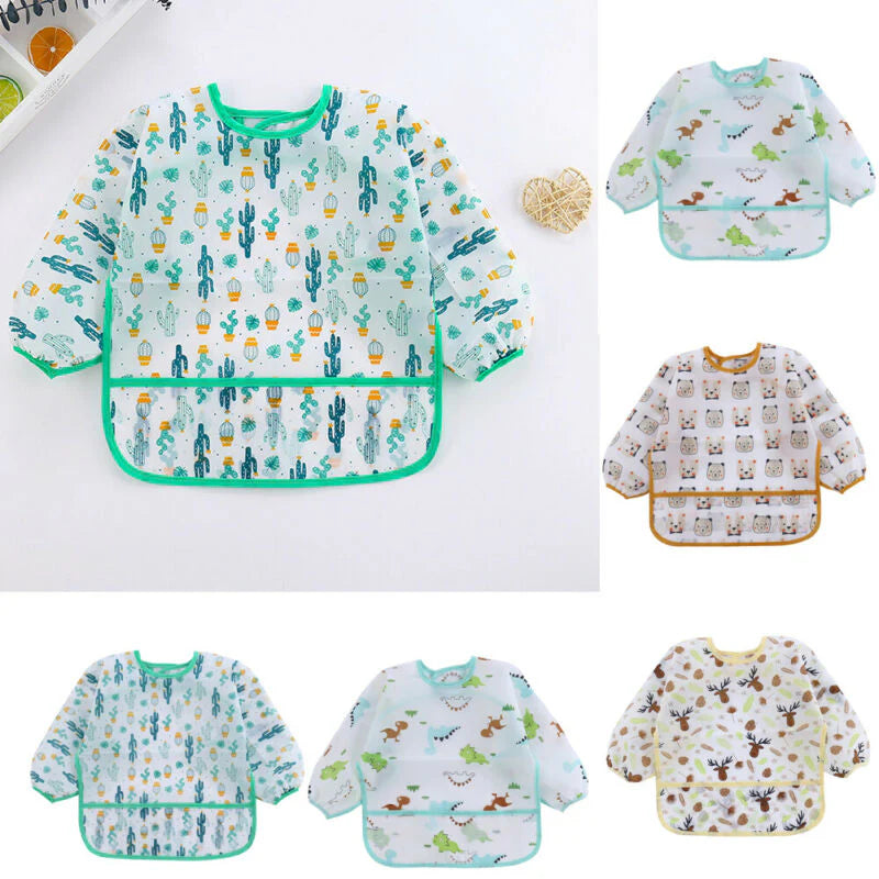 Waterproof Long Sleeve Baby Bib with Adorable Patterns for Children