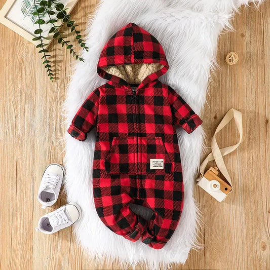 Red plaid baby romper